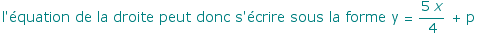 l'?quation de la droite peut donc s'?crire sous la forme y =  (5 x)/4 + p