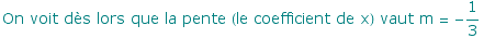 On voit d?s lors que la pente (le coefficient de x) vaut m =  -1/3