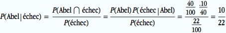 a) un �l�ve ayant rat� est tir� au hasard. Quelle est la probabilit� qu’il ait Abel comme professeur?