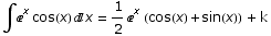 ∫^x cos(x) x = 1/2 ^x (cos(x) + sin(x))  + k