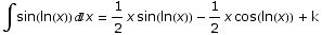 ∫sin(ln(x)) x = 1/2 x sin(ln(x)) - 1/2 x cos(ln(x))  + k